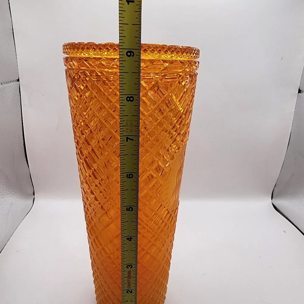 🍊 Starbucks 2022 Orange Mango Venti Tumbler 24 oz Jeweled Grid - Nice! - Picture 6 of 6